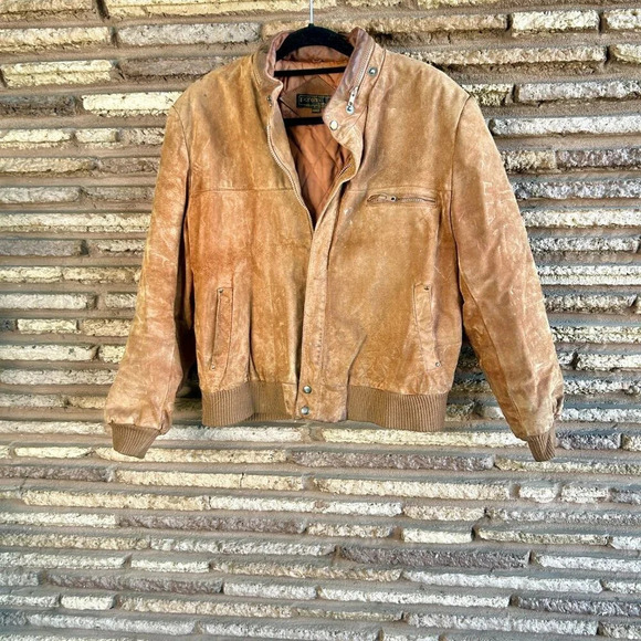 Porsha by Winer Vintage Men’s Suede Bomber Jacket - Distressed Size 44R - Picture 12 of 13